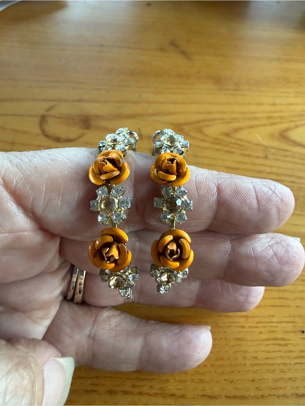 Floral Hoop Earrings with Amber Rose Accents